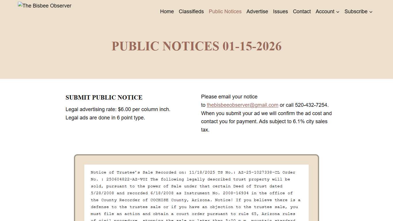 Public Notices – The Bisbee Observer