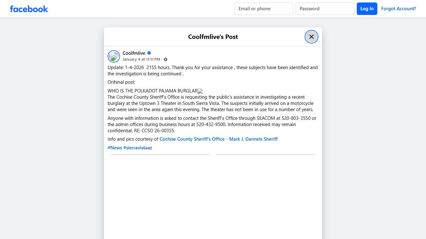 Coolfmlive - Update: 1-4-2026 2155 hours. Thank you for... | Facebook